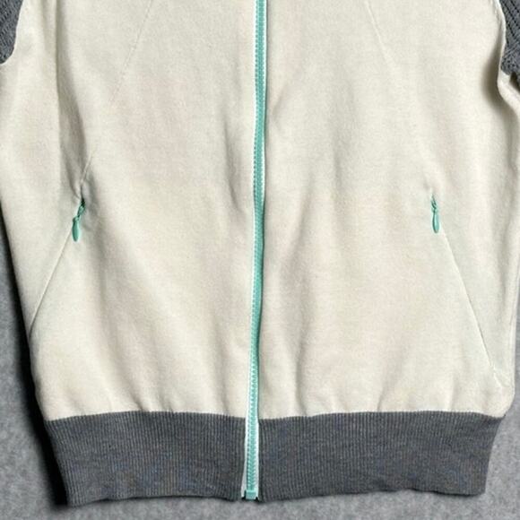 Title Nine Sz XS Full Zip Mobetta 70 Sweatshirt Thermal Sleeves Gray Cream cozy - Picture 8 of 10